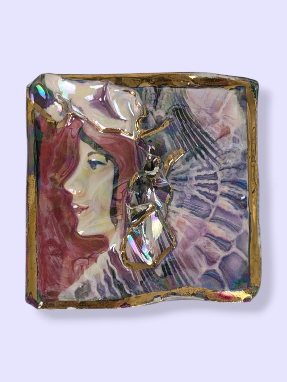 Vintage 80s Painted Ceramic Art Deco Style Statement Brooch